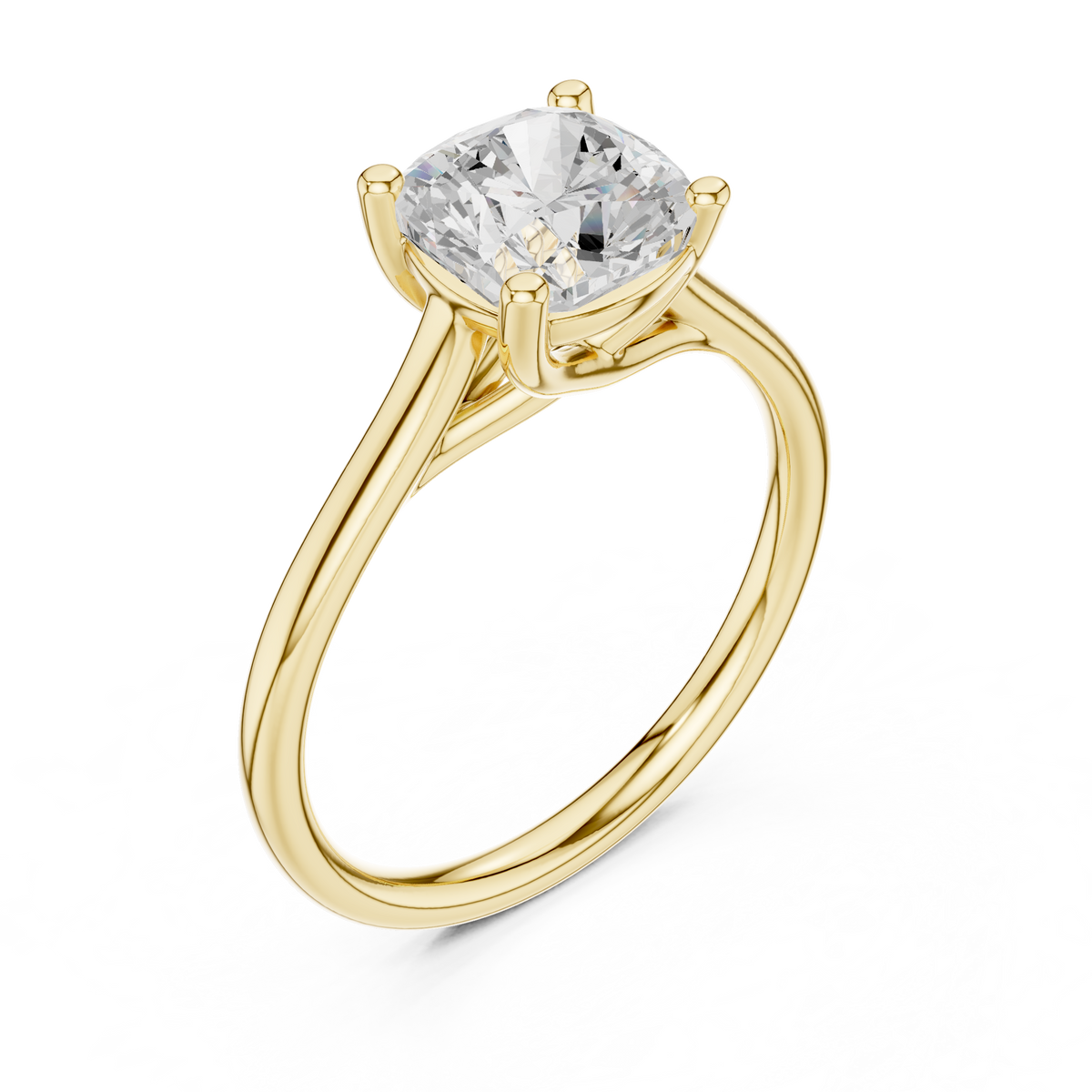 Perspective angled shot displaying D color VVS1 clarity light reflection across the cushion cut facets. Premium handcrafted jewelry in 925 sterling silver, solid gold, or platinum. Perfect custom promise ring or bridal gift with 1ct, 1.5ct, or 2ct moissanite and lab diamond selections.