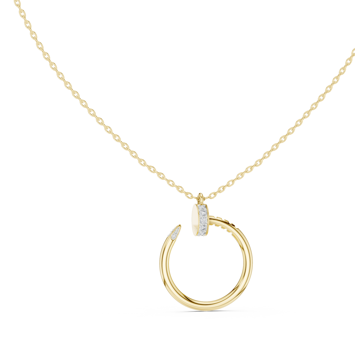 Front view of a round lab grown diamond pendant in 14k gold, showcasing a brilliant solitaire gemstone and exquisite craftsmanship.