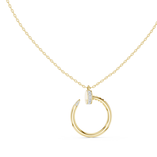 Front view of a round lab grown diamond pendant in 14k gold, showcasing a brilliant solitaire gemstone and exquisite craftsmanship.