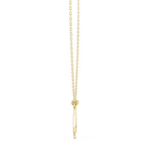 Side profile highlighting the refined bail height, delicate pave detailing, and durable 10k solid gold structure for everyday luxury. Choose from metal variations including 10k/14k gold, 925 silver, or platinum with 1ct to 2ct moissanite or lab grown diamond choices.