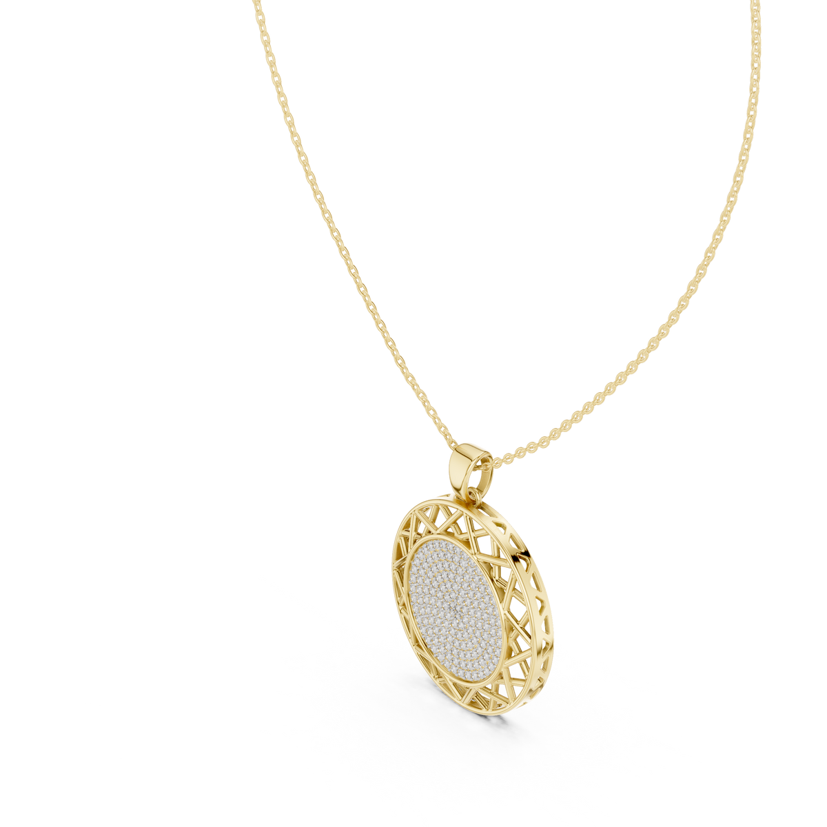 Side profile CAD view showing the precise 4.40mm profile height and secure prong setting depth for a custom pave medallion pendant, available in 10k solid gold, 14k gold, 925 sterling silver, or platinum.
