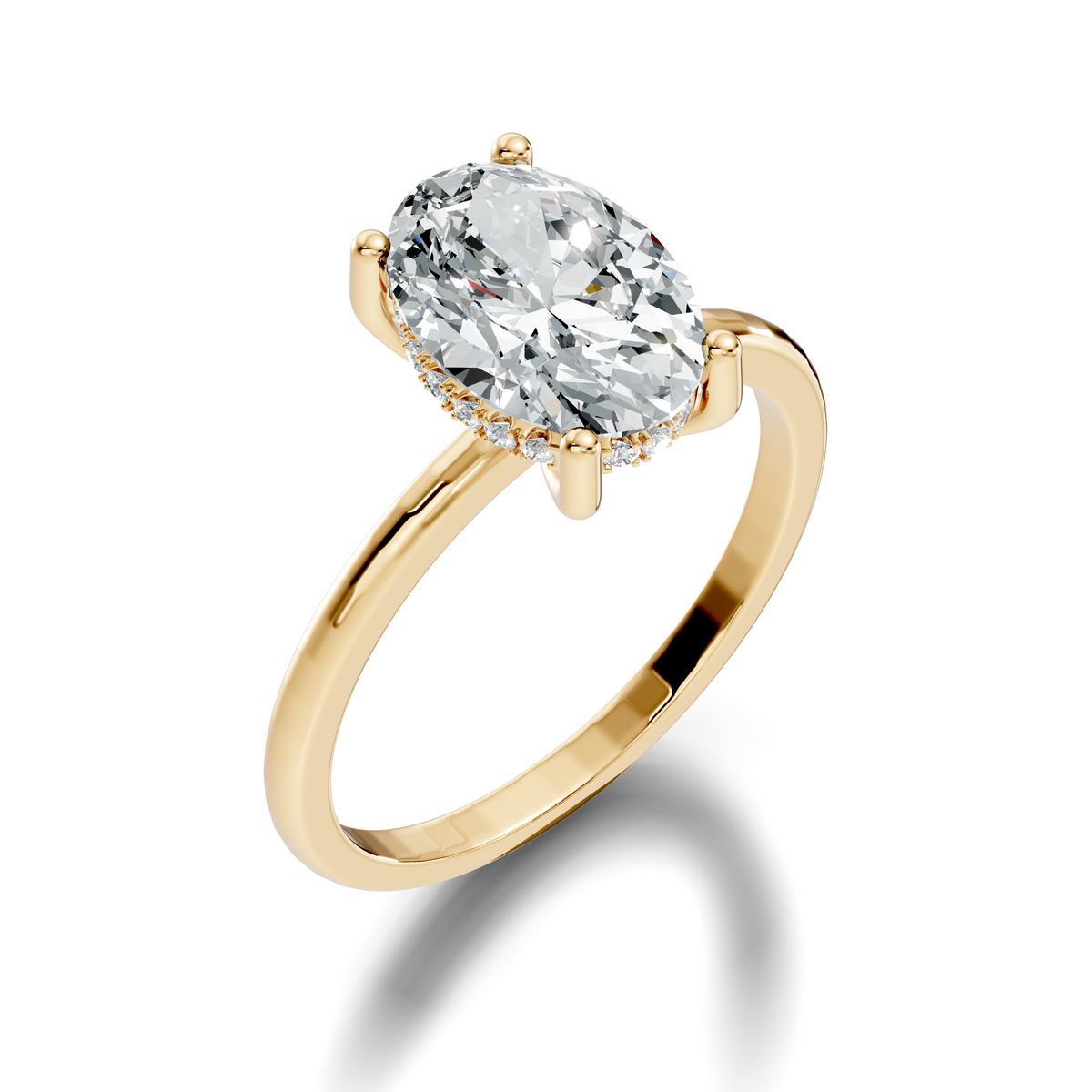 Close up top view showing 4-claw prong placement, facet symmetry, and F color VS clarity brilliance. Customized in fine platinum, 14k gold, or silver. Elegant statement ring suitable for custom orders with 1.00ct to 2.00ct lab grown diamond or moissanite stones.