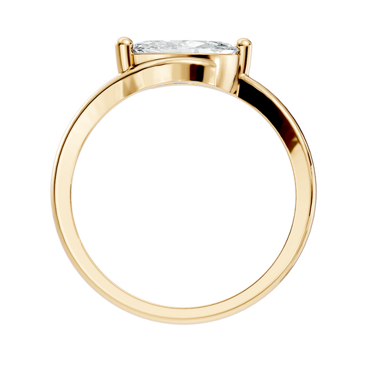 Side elevation shows 2.00mm band width, 1.30mm thickness, and ultra-low 3.17mm setting height with smooth bypass gallery curves in 10k solid gold. Perfect custom bridal ring and promise band. Available in 10k/14k gold, silver, and platinum with 1ct to 2ct tilted marquise moissanite or lab diamond options.