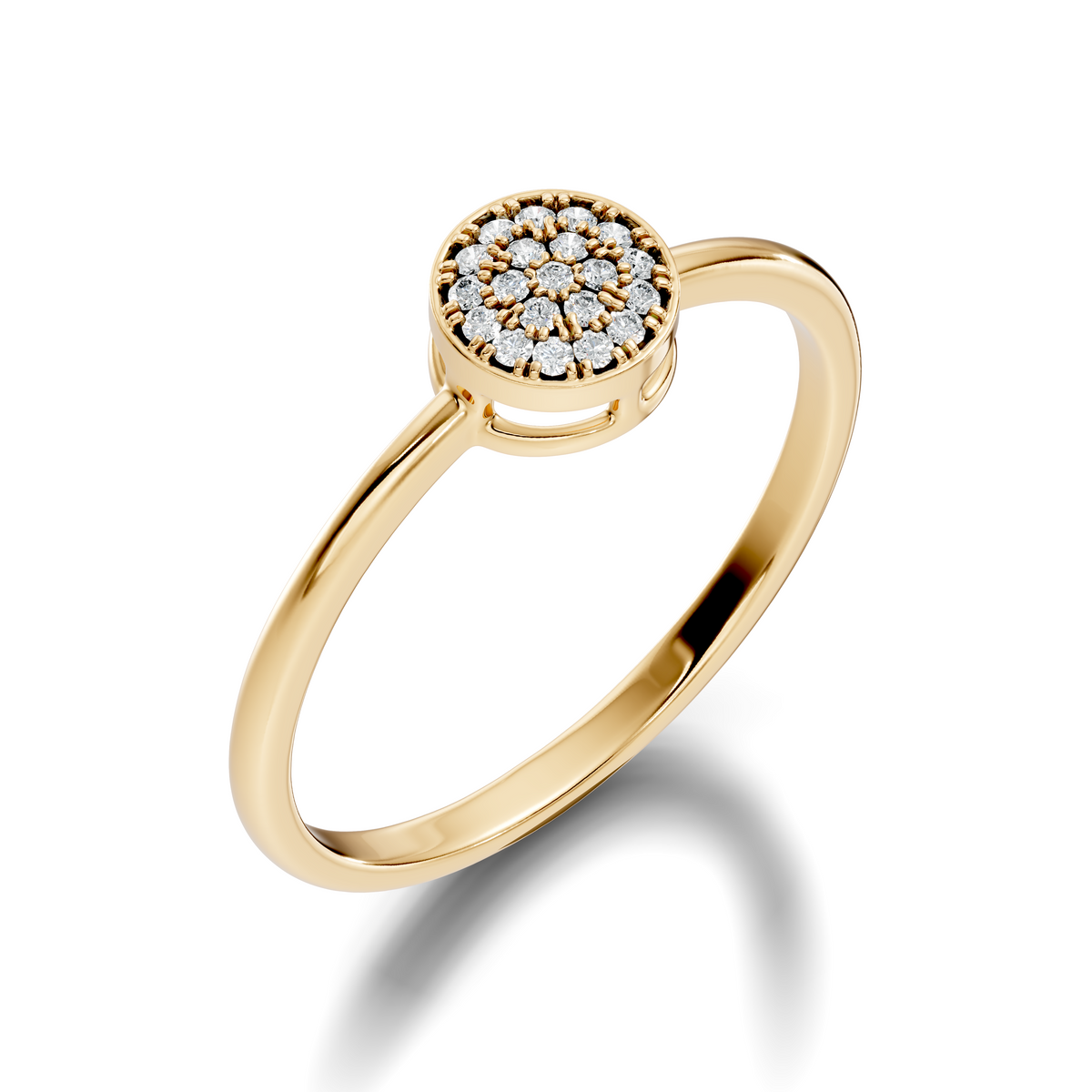 Macro close up view showing 20 micro-pave stone symmetry and F color VS clarity round lab grown diamonds in platinum. Ideal for a luxury bridal ring or statement piece, available with customization in platinum, 10k/14k gold, or silver with 1ct to 2ct lab diamond or moissanite.