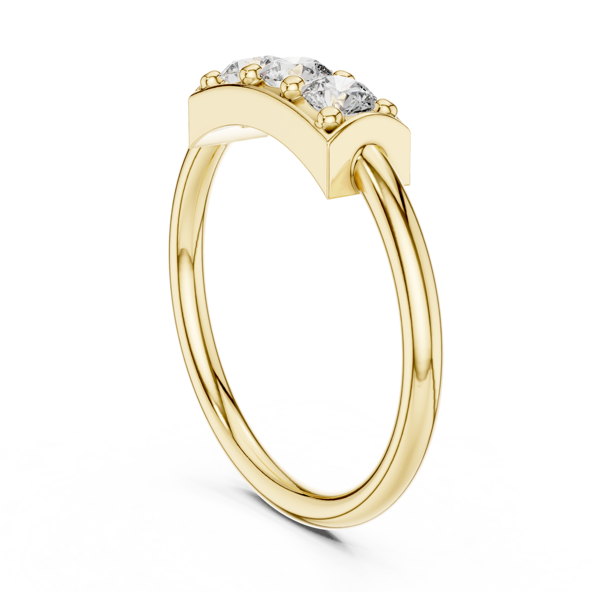 Side profile highlighting a low-profile basket setting, 1.7mm tapered band width, and refined 10k solid gold architecture. Ideal anniversary gift or wedding band. Customizable with 10k/14k gold, 925 silver, platinum, moissanite, and lab grown diamond.