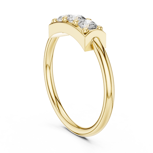 Side profile highlighting a low-profile basket setting, 1.7mm tapered band width, and refined 10k solid gold architecture. Ideal anniversary gift or wedding band. Customizable with 10k/14k gold, 925 silver, platinum, moissanite, and lab grown diamond.