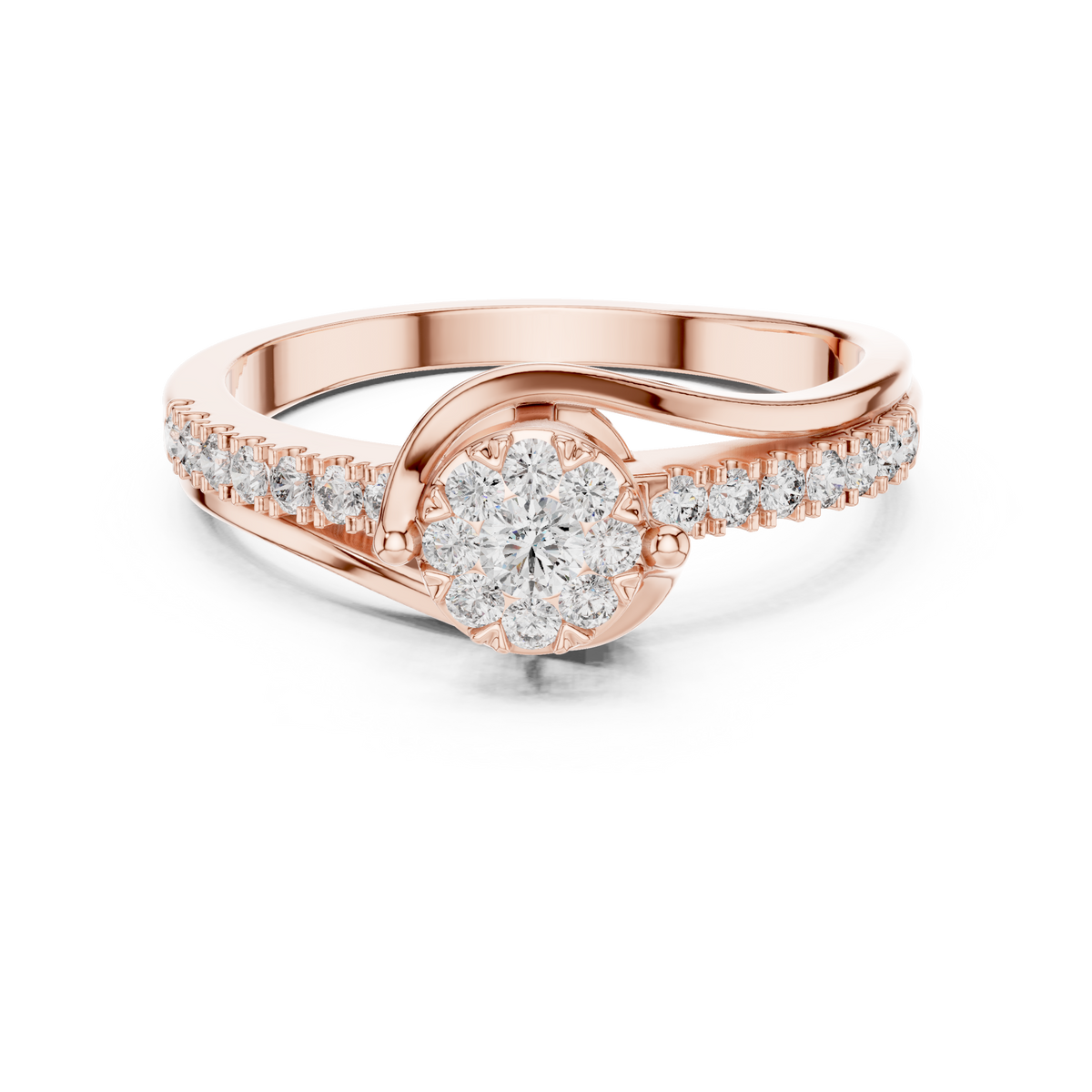 Split Shank Floral Cluster Diamond Ring in Rose Gold