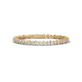 Heart cut moissanite tennis bracelet set in 14k solid gold displaying alternating stone sizes in 3-prong basket links. Precision layout delivers seamless bridal jewelry sparkle for an anniversary gift. Available custom in 10k/14k gold, 925 silver, platinum, stone sizes 1ct to 10ct tcw, and stone variation moissanite or lab grown diamond.