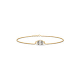 East-west oval moissanite chain bracelet in 14k solid gold showcasing 1ct stone in 4-prong low wire basket mount with dual side loops. Clean layout delivers radiant bridal jewelry sparkle for an anniversary gift. Available custom in 10k/14k gold, 925 silver, platinum, stone sizes 1ct to 10ct tcw, and stone variation moissanite or lab grown diamond.