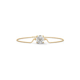 Round solitaire moissanite chain bracelet in 14k solid gold showcasing 3ct brilliant stone in 4-prong wire basket mount with dual side loops. Clean layout delivers radiant bridal jewelry sparkle for an anniversary gift. Available custom in 10k/14k gold, 925 silver, platinum, stone sizes 1ct to 10ct tcw, and stone variation moissanite or lab grown diamond.