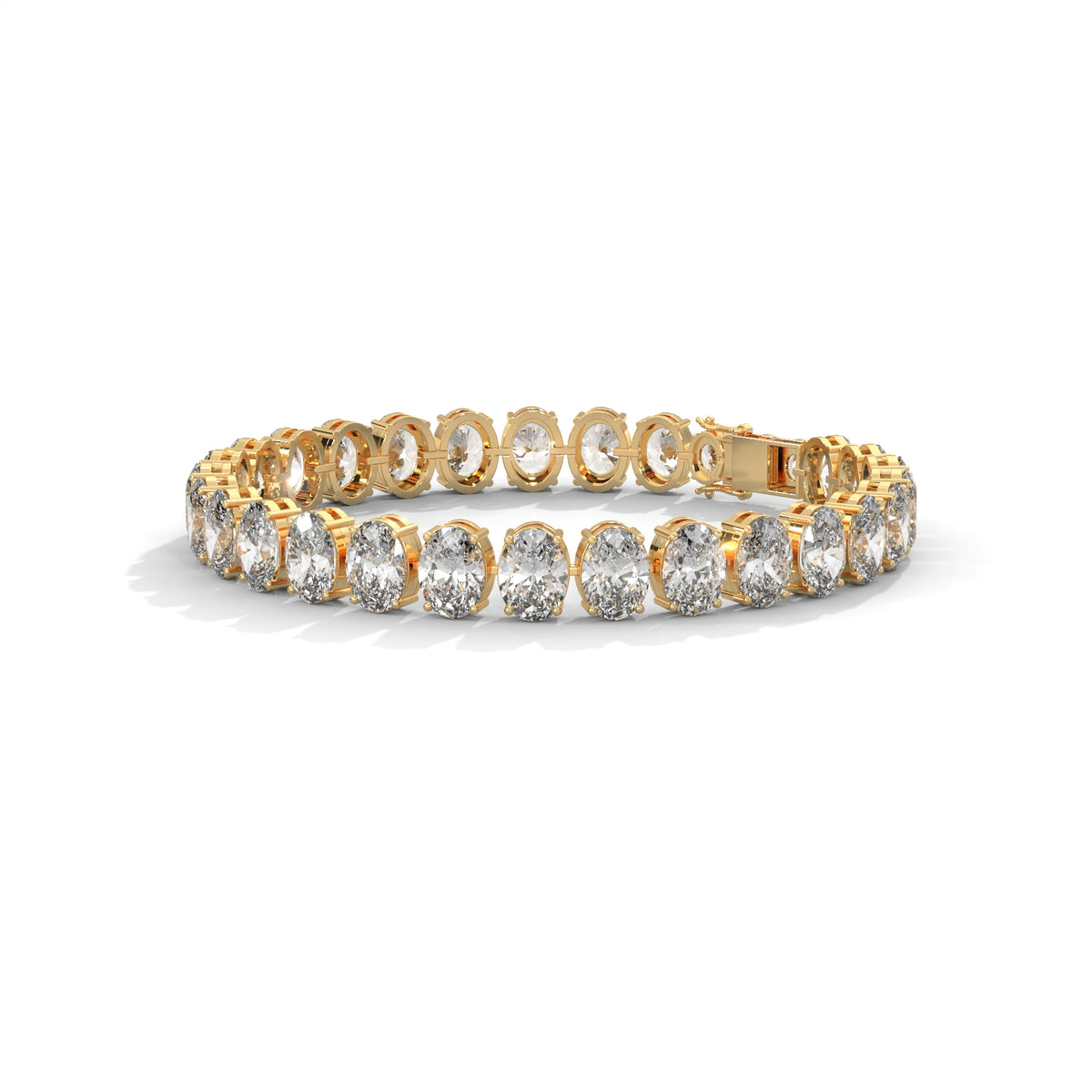 Side profile highlighting 4.40mm basket height, articulated hinges, and solid 6.10mm link thickness in 10k solid gold. Low profile mount ensures comfort and stability for wedding bracelet stacking. Available custom in 10k/14k gold, 925 silver, platinum, stone sizes 1ct to 10ct tcw, and stone variation moissanite or lab grown diamond.