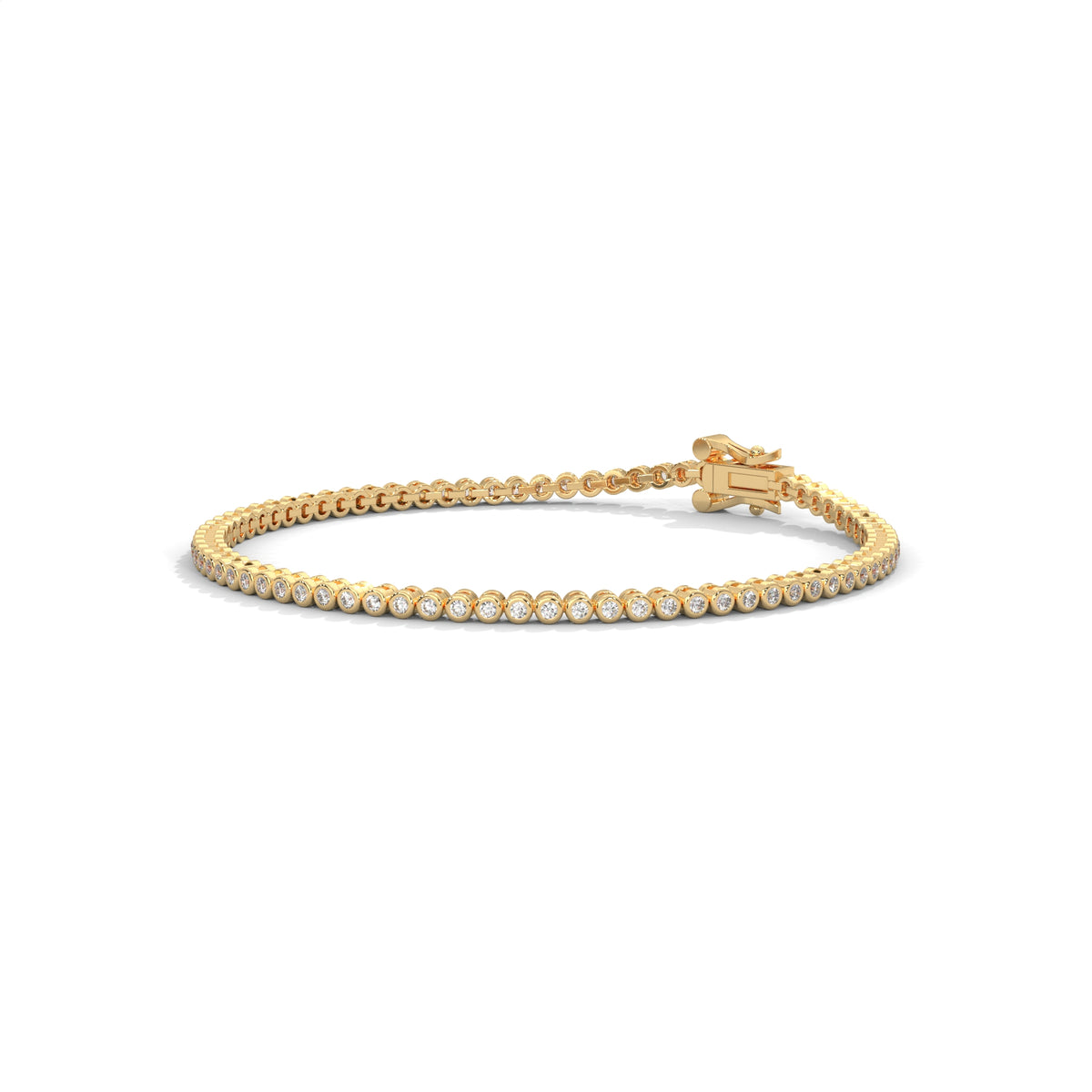 Side profile highlighting 4.90mm basket height, articulated hinges, and solid 6.60mm link thickness in 10k solid gold. Smooth low profile mount ensures comfort for wedding bracelet stacking. Available custom in 10k/14k gold, 925 silver, platinum, stone sizes 1ct to 10ct tcw, and stone variation moissanite or lab grown diamond.