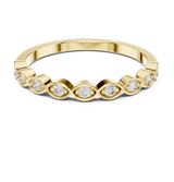 Front direct view of 9 round brilliant lab diamonds in alternating marquise and round stations on a 14k gold dainty 1.5mm band. Ideal vintage wedding band and personalized gift. Made to order in 925 silver, 10k or 14k solid gold, platinum, with custom round lab diamond or moissanite accent stones.