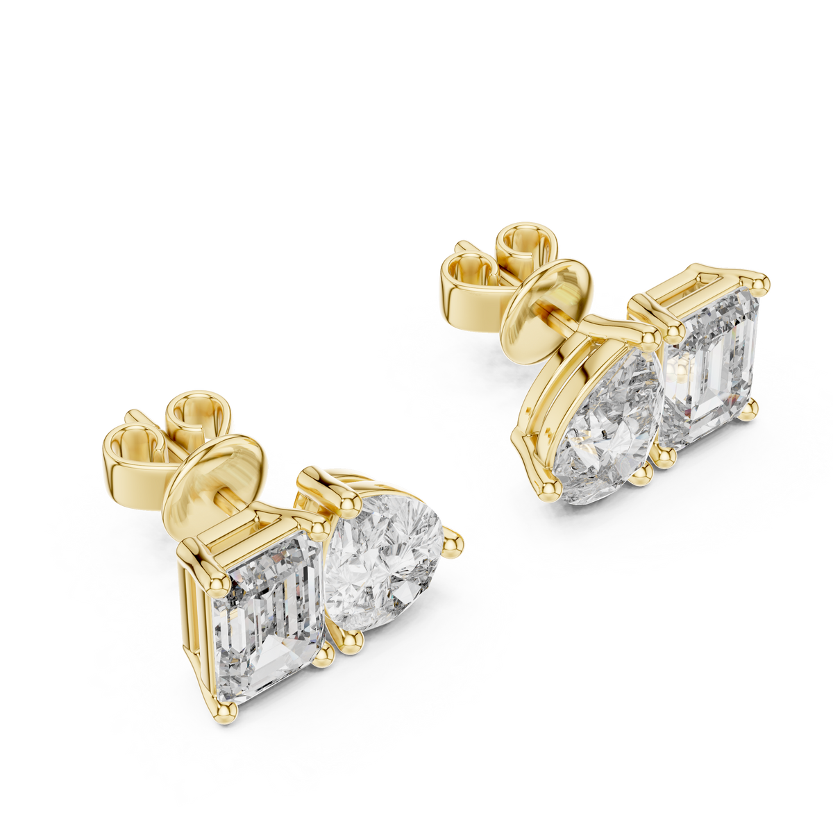 Three-quarter perspective highlighting multi-shape facet fire across D-E color VVS stones. Modern anniversary gift or bridal jewelry in 925 sterling silver, 10k gold, 14k gold, or platinum. Choose moissanite or lab diamond options.