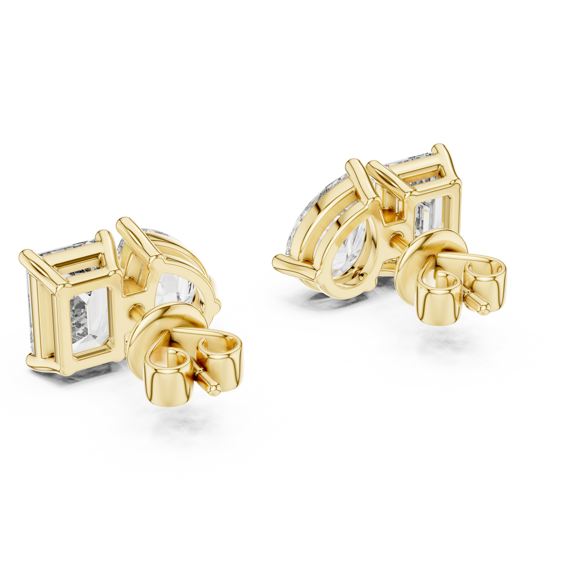 Extreme macro shot capturing precise multi-shape symmetry, secure prongs, and step-cut versus brilliant facets. Contemporary statement design in platinum, 14k gold, 10k gold, or 925 silver. Custom options available in moissanite or lab diamond.