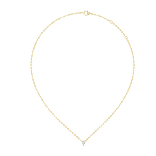 Front CAD schematic view of a sleek triangular gemstone pendant featuring a central 5.70x6.30mm triangle cut diamond or moissanite in a secure three-prong setting with variations in 925 sterling silver, 10k/14k solid gold, or platinum.