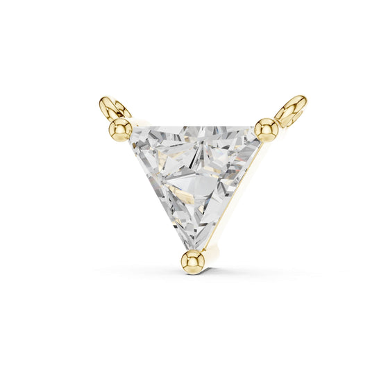 Side profile CAD view showing the precise 3.77mm profile height and prong setting depth for a custom triangle diamond pendant, available in 10k solid gold, 14k gold, 925 sterling silver, or platinum.