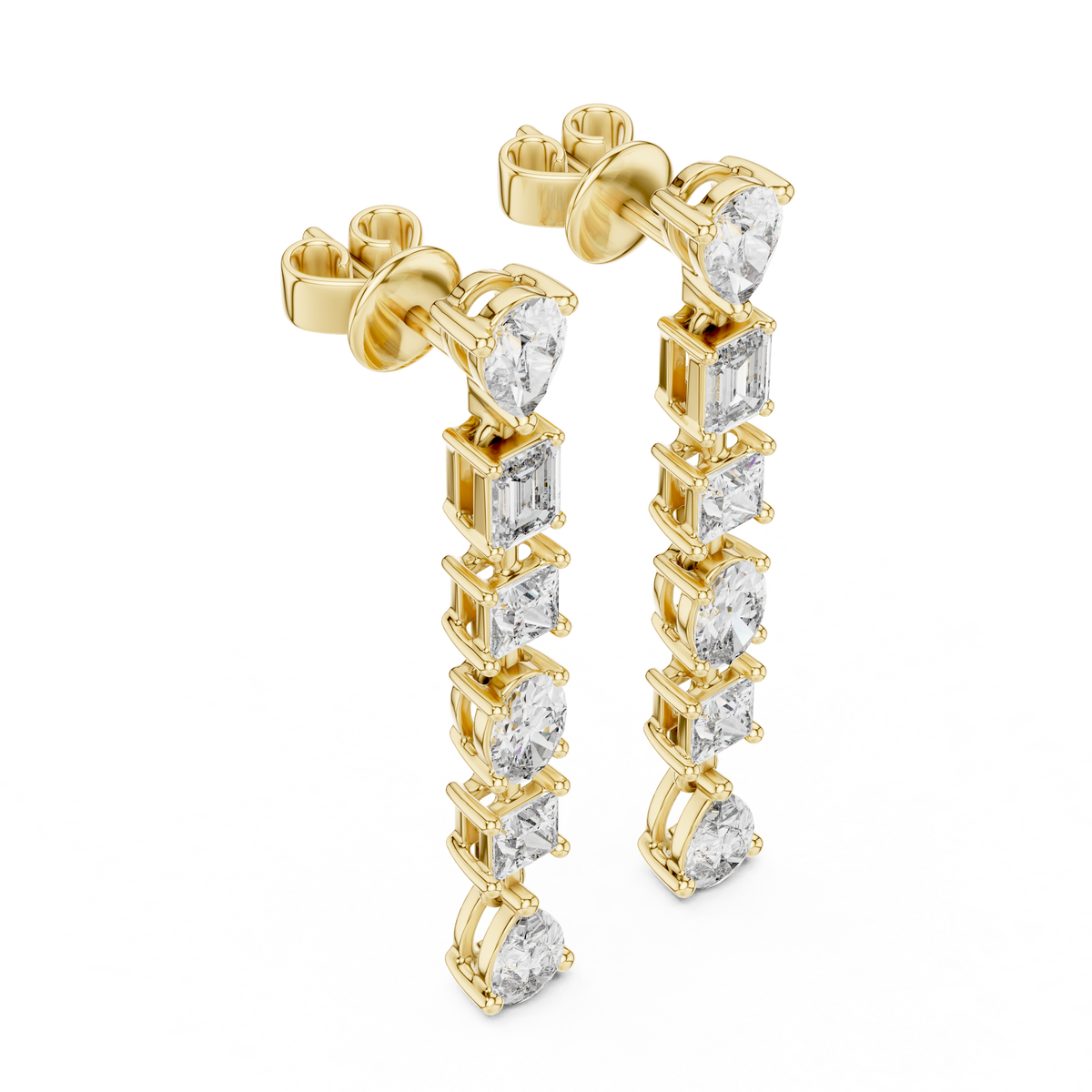 Three-quarter perspective highlighting multi-cut facet fire across 12 D-E color VVS stones. Modern anniversary gift or bridal jewelry in 925 sterling silver, 10k gold, 14k gold, or platinum. Choose moissanite or lab diamond options.   