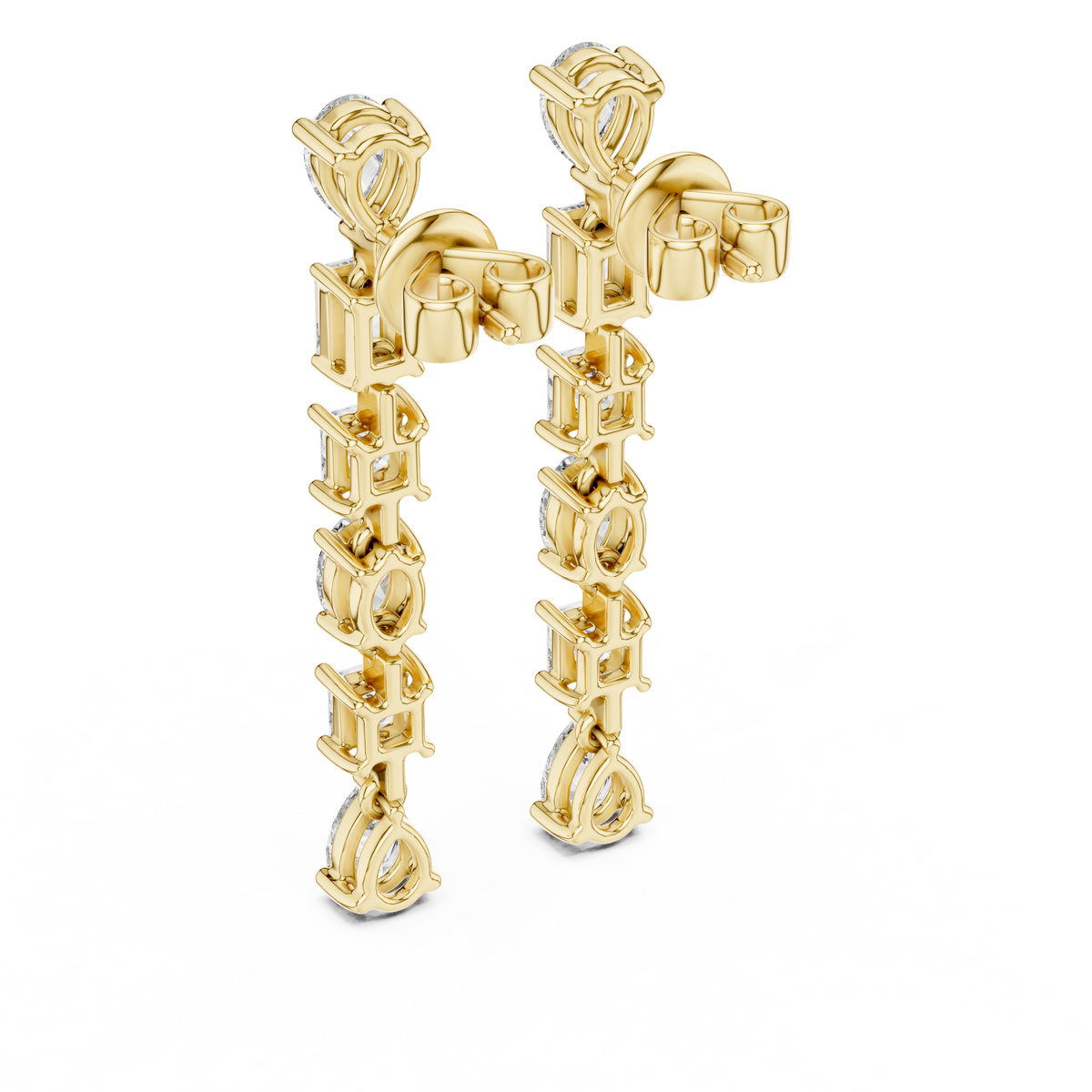 Extreme macro shot capturing precise link symmetry, secure prongs, and mixed step-cut versus brilliant facets. Contemporary statement design in platinum, 14k gold, 10k gold, or 925 silver. Custom options available in moissanite or lab diamond.