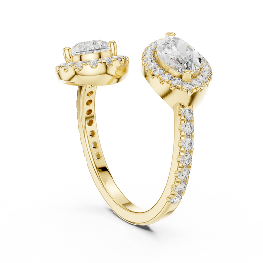 Side elevation shows 2.20mm band width, 1.80mm thickness, and low 4.17mm setting height with smooth open-gallery bypass collets in 10k solid gold. Perfect custom bridal ring and promise band. Available in 10k/14k gold, silver, and platinum with 1ct to 2ct tw pear and marquise moissanite or lab diamond options.