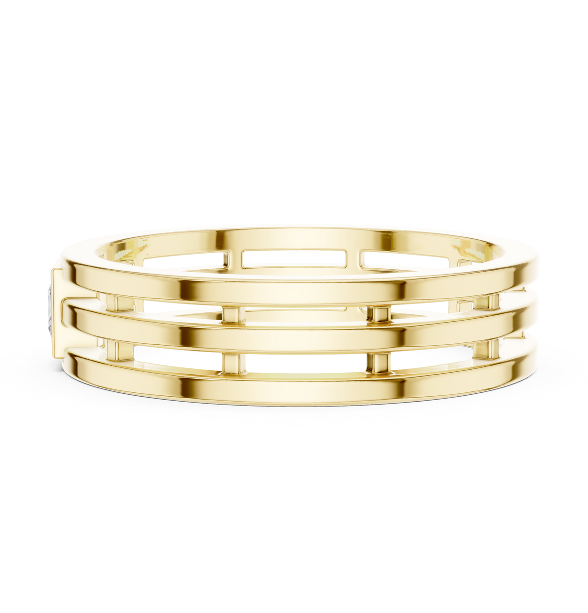 Angled perspective view capturing D color VVS1 clarity light reflection across the flush princess cut facets. Premium handcrafted jewelry in 925 sterling silver, solid gold, or platinum. Perfect custom promise ring or statement band with choice of moissanite and lab grown diamond.