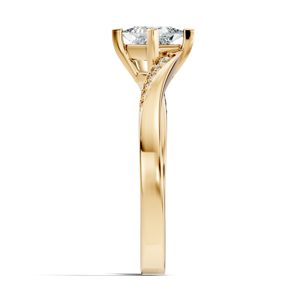 Side elevation shows 1.60mm base band width, 2.45mm shoulders, and 5.52mm setting height with two-tone open wire basket in 10k solid rose gold. Perfect custom bridal ring and promise band. Available in 10k/14k gold, silver, and platinum with 1ct to 2ct princess moissanite or lab grown diamond options.