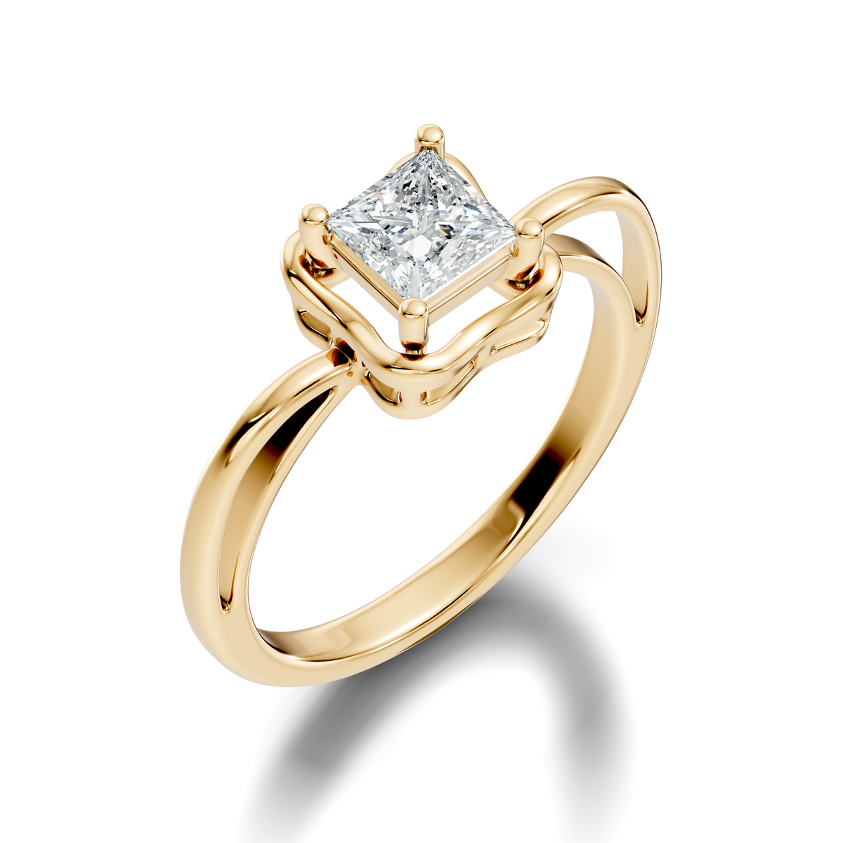 Macro close up view displaying crisp facet symmetry and F color VS clarity of a lab grown diamond set in platinum. Ideal for a luxury bridal ring or statement piece, available with customization in platinum, 10k/14k gold, or silver with 1ct to 2ct lab diamond or moissanite options.