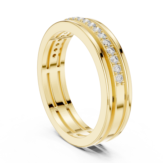 Side profile showing 4.52mm band width, 1.85mm setting height, and solid 10k solid gold inner shank construction. Perfect engagement ring, promise ring, gold band. Custom choices in 10k/14k gold, 925 silver, platinum with 1ct to 2ct moissanite or lab grown diamond.