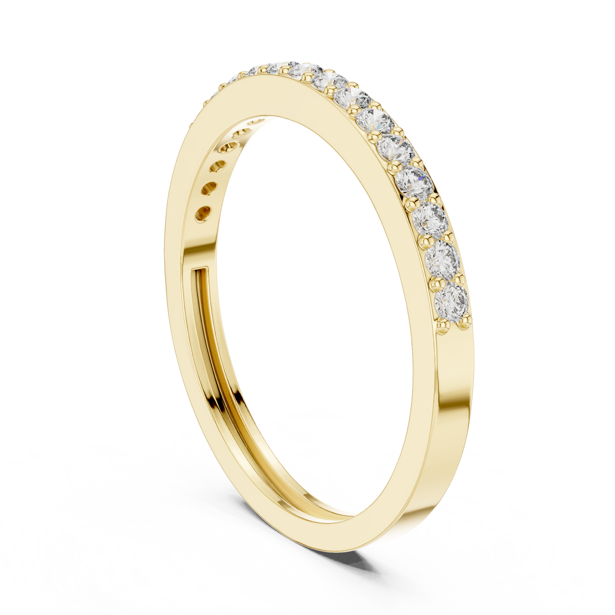 Half Eternity Round Lab Diamond Wedding Band 18K Yellow Gold Micro Pave Prong Setting Custom Heirloom Gift Ring Her