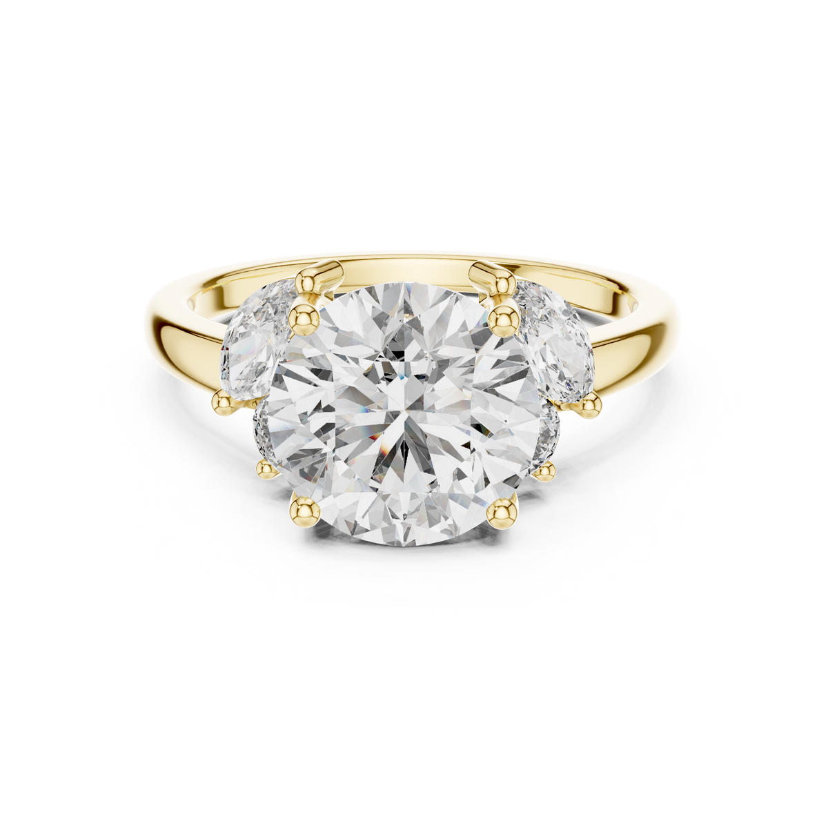 marquise side accents in double prongs on a 14k gold band. Elegant 5-stone engagement ring design. Customizable in 925 silver, 10k or 14k solid gold, and platinum with stone sizes from 1ct to 2ct in moissanite or lab grown diamond options.