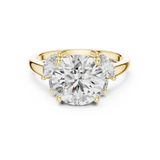 marquise side accents in double prongs on a 14k gold band. Elegant 5-stone engagement ring design. Customizable in 925 silver, 10k or 14k solid gold, and platinum with stone sizes from 1ct to 2ct in moissanite or lab grown diamond options.