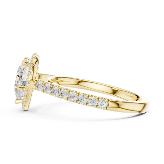 Side elevation shows 2.10mm band width, 1.85mm thickness, and 6.60mm setting height with cathedral arches in 10k solid gold. Perfect custom bridal ring and promise band. Available in 10k/14k gold, silver, and platinum with 1ct to 2ct heart moissanite or lab grown diamond options.