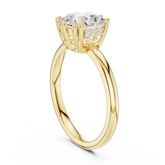Side elevation shows 2.00mm band width, 1.80mm thickness, and 7.28mm setting height with hidden accent diamonds in 10k solid gold. Perfect custom bridal ring and promise band. Available in 10k/14k gold, silver, and platinum with 1ct to 2ct square radiant moissanite or lab grown diamond options.