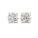 Direct front angle showing two 8mm round brilliant cut gems in 4-prong basket settings. Ideal engagement ring style or anniversary gift studs in 14k gold, 10k gold, 925 silver, or platinum. Customizable stone size 1ct to 2ct each with moissanite or lab grown diamond options.