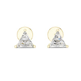 Direct front view displaying two 6mm triangular trillion cut gems in 3-prong basket settings. Ideal modern statement studs or anniversary gifts in 14k gold, 10k gold, 925 silver, or platinum. Customizable stone sizes from 0.5ct to 1.5ct with moissanite or lab grown diamond