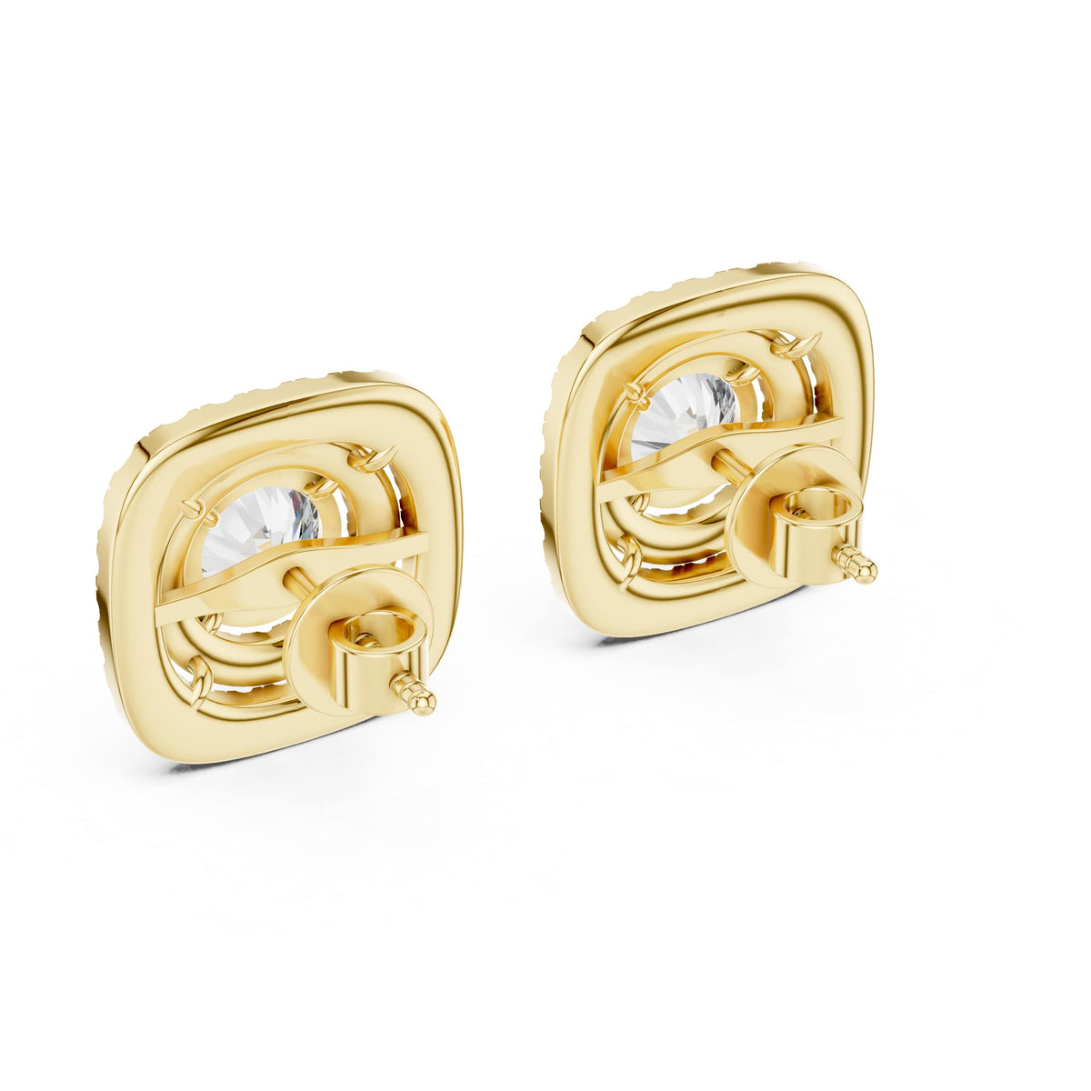 Three-quarter perspective highlighting multi-angle brilliance across 86 D-E color VVS halo facets. Show-stopping anniversary gift or bridal jewelry in 925 sterling silver, 10k gold, 14k gold, or platinum. Choose 1ct, 1.5ct, or 2ct moissanite or lab diamond.