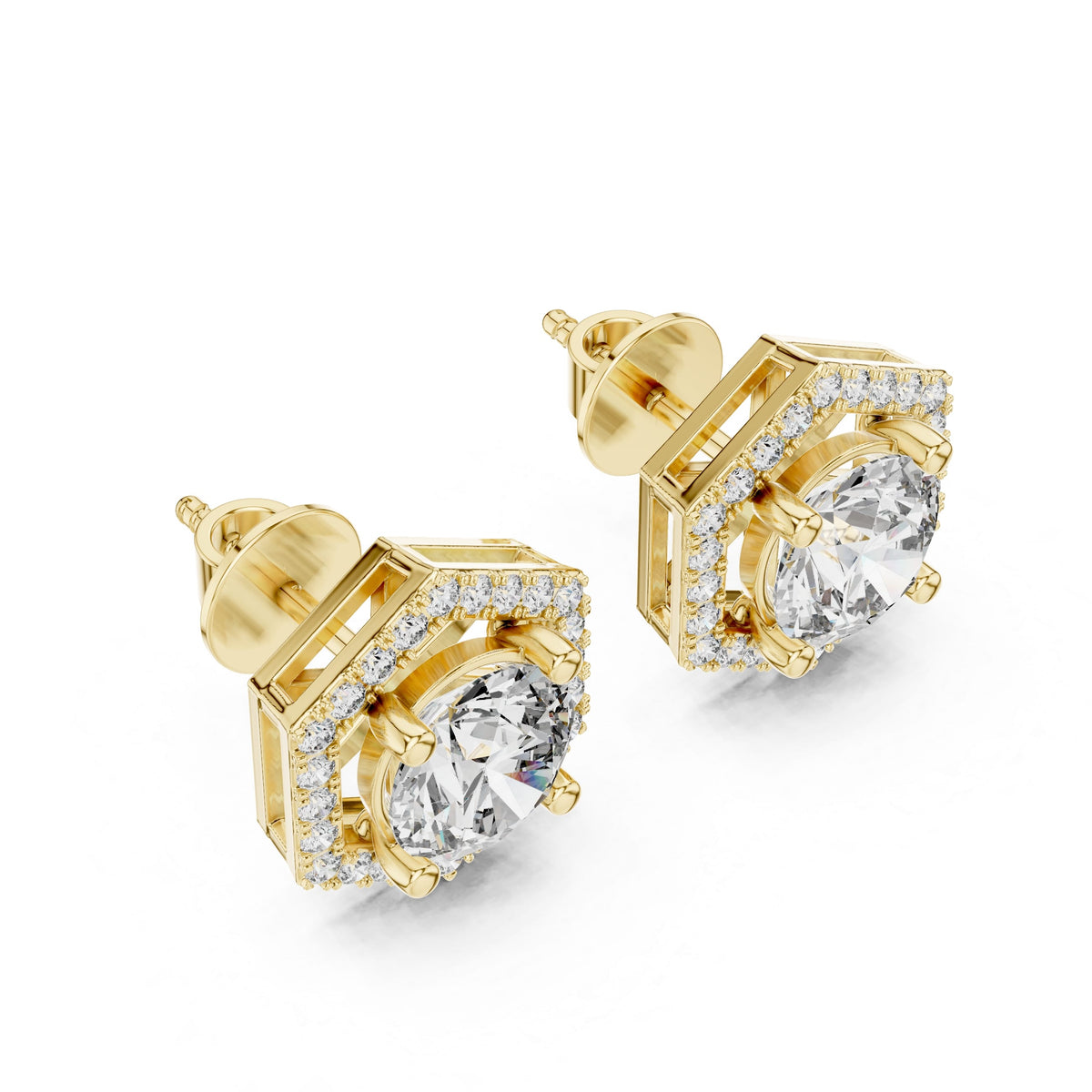 Side profile showing clean, low-profile basket construction and secure post backing. Complements any wedding band set in 10k solid gold, 14k gold, 925 silver, or platinum. Custom made with 1.0ct to 2.0ct moissanite or lab grown diamond options.