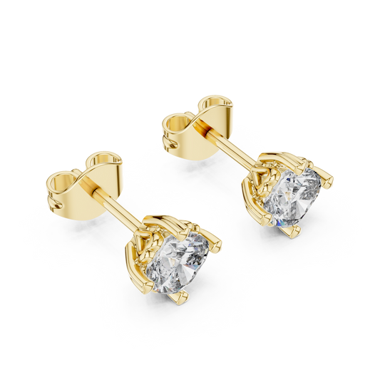 Side profile showing 7.00mm profile height and sturdy 15.60mm post structure with collet basket. Fits comfortably with secure backing in 10k solid gold, 14k gold, 925 silver, or platinum. Custom made with moissanite or lab grown diamond options.
