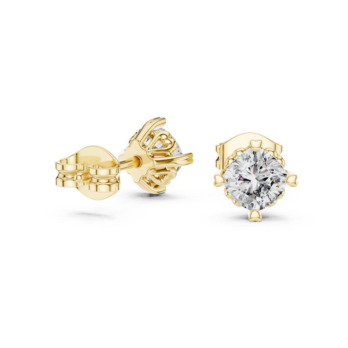 Extreme macro shot capturing precise cushion corner symmetry, 6-prong security, and brilliant table facets. Classic statement design in platinum, 14k gold, 10k gold, or 925 silver. Custom options available in moissanite or lab diamond.