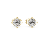 Direct front view displaying two 4.5mm cushion square cut gems in secure prong basket settings. Ideal everyday studs or anniversary gifts in 14k gold, 10k gold, 925 silver, or platinum. Customizable with moissanite or lab grown diamond options.