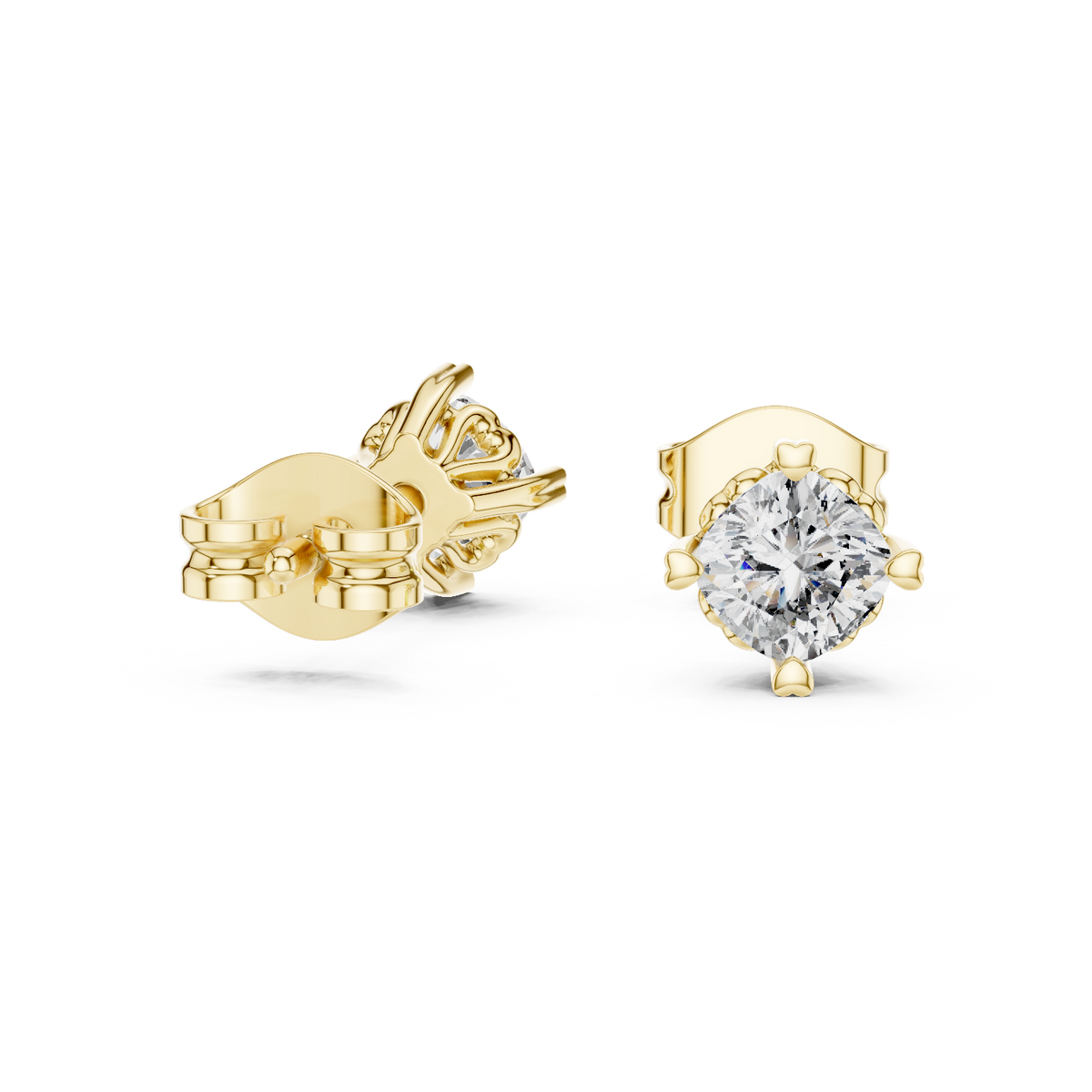 Side profile showing 6.30mm profile height and sturdy 15.00mm post structure with basket frame. Fits comfortably with secure backing in 10k solid gold, 14k gold, 925 silver, or platinum. Custom made with moissanite or lab grown diamond options.   