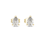 Direct front view displaying two 6x4mm pear cut gems in secure collet settings. Ideal everyday studs or anniversary gifts in 14k gold, 10k gold, 925 silver, or platinum. Customizable with moissanite or lab grown diamond options.