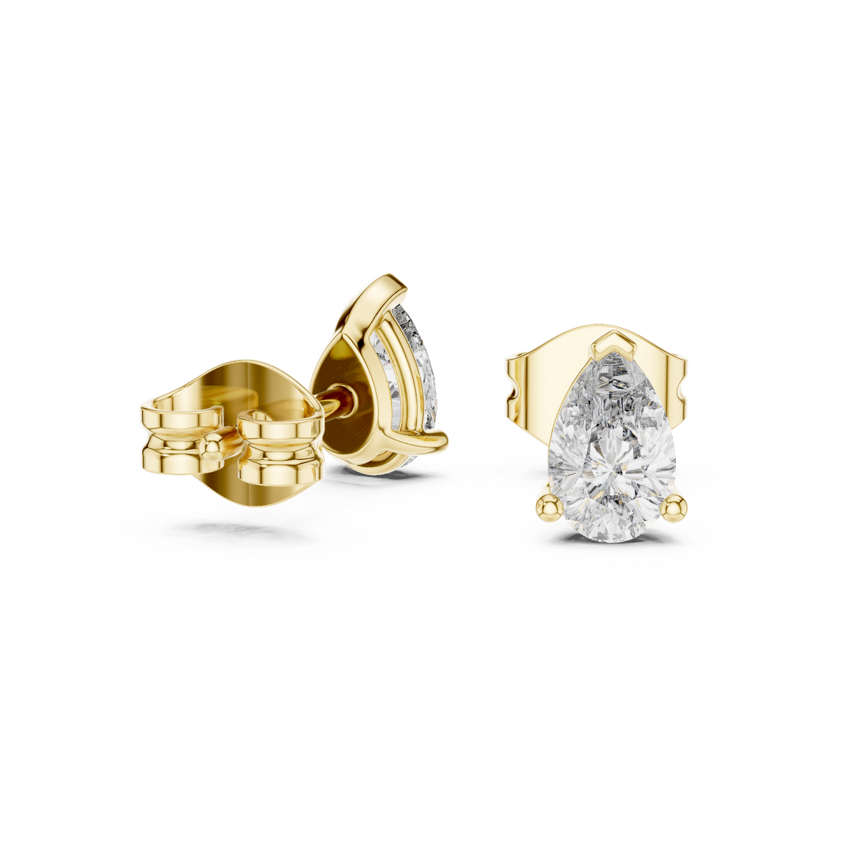 Extreme macro shot capturing precise pear tip symmetry, secure collet rim, and brilliant table facets. Classic statement design in platinum, 14k gold, 10k gold, or 925 silver. Custom options available in moissanite or lab diamond.