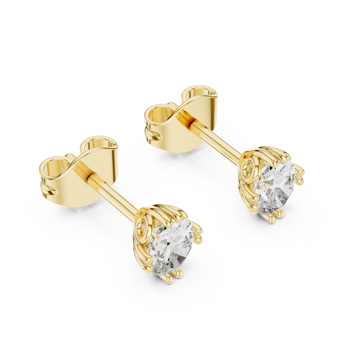 Side profile showing streamlined collet basket and sturdy 14.83mm post structure. Fits comfortably with secure backing in 10k solid gold, 14k gold, 925 silver, or platinum. Custom made with moissanite or lab grown diamond options.