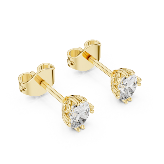 Side profile showing streamlined collet basket and sturdy 14.83mm post structure. Fits comfortably with secure backing in 10k solid gold, 14k gold, 925 silver, or platinum. Custom made with moissanite or lab grown diamond options.