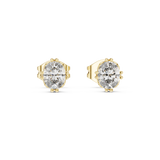 Direct front view displaying two 5x4mm oval cut gems in secure collet settings. Ideal everyday studs or anniversary gifts in 14k gold, 10k gold, 925 silver, or platinum. Customizable with moissanite or lab grown diamond options.