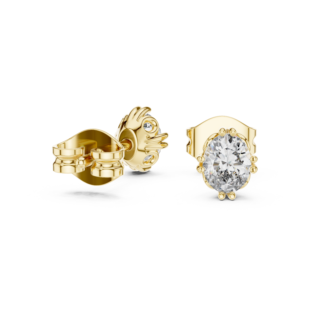 Oval Lab Diamond Stud Earrings 10K Yellow Gold Collet Setting  Custom Fine Jewelry Handmade Valentine Gift For Girlfriend