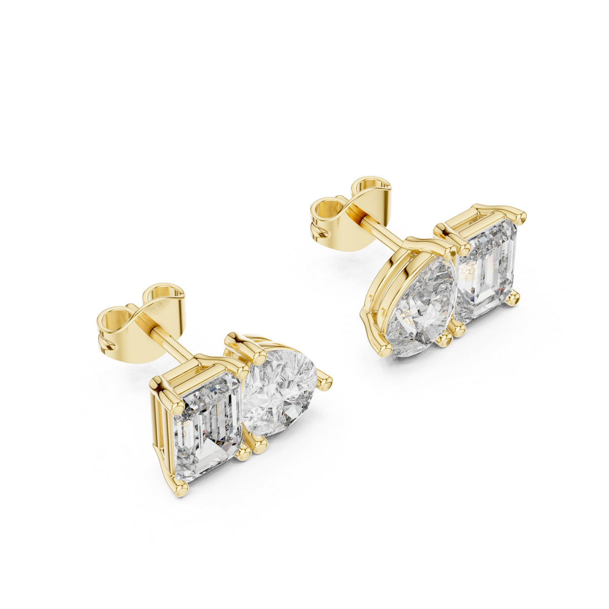 Side profile view displaying the 8.75mm basket profile depth and 14.73mm solid post with friction back. Cast in durable 10k solid gold with secure individual collet prong mounts. A classic wedding band companion. Customizable in 925 silver, 10k/14k gold, and platinum with 1.00ct to 2.00ct lab diamond or moissanite center stones.