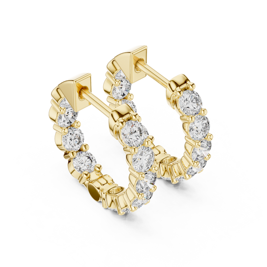 Side profile view highlighting the 3.12mm band width, eternity curve, and hinged clicker closure. Cast in durable 10k solid gold with secure collet prong mounts. A classic wedding band companion. Customizable in 925 silver, 10k/14k gold, and platinum with 1.00ct to 2.00ct lab diamond or moissanite center stones. 