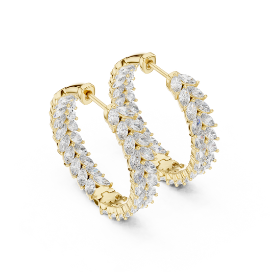 Side profile view displaying the 5.59mm band width, eternity hoop curve, and hinged clicker closure. Cast in durable 10k solid gold with double collet mounts. A classic wedding band companion. Customizable in 925 silver, 10k/14k gold, and platinum with 1.00ct to 2.00ct lab diamond or moissanite center stones.